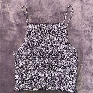 tight, cropped, black and white shirt